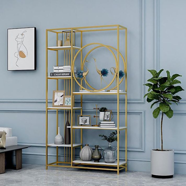 Iron Frame Etagere Bookshelf Vertical Manufactured Wood Shelf Bookcase for Office