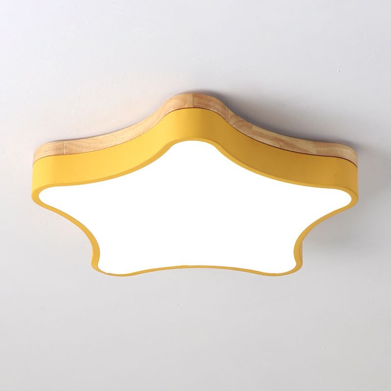 Star Girls Bedroom Flush Ceiling Light Acrylic LED Contemporary with Wood Backplate