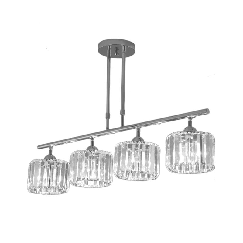 Chrome Drum Island Chandelier Light Contemporary Crystal 3/4 Bulbs Pendant Light Fixture for Bedroom