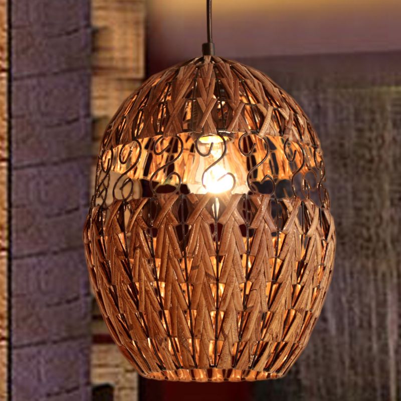Bambuslasergeschnittenem Anhänger Leuchten japanischer 1 Kopf Deckenhängung Lampe in Braun