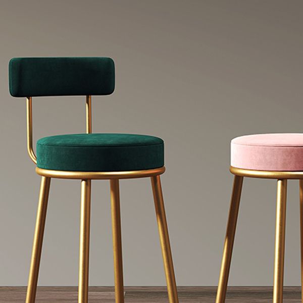 Glam Style Upholstered Bar Stools for Home Round Backrest Stools with Metal Legs