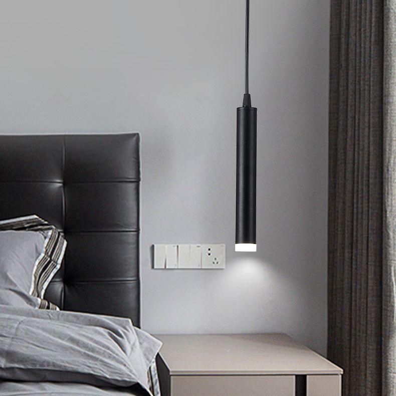 Bedroom LED Pendant Light in Modern Creative Style Wrought Iron Cylindrical Hanging Light with Acrylic Shade
