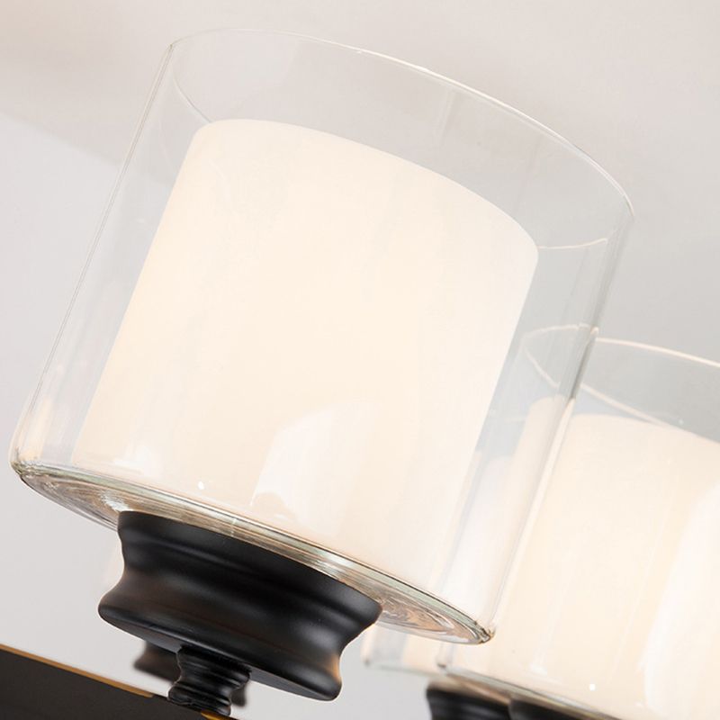 Nordic Style Metal Lighting Chandelier Cylindrical Double-layer Glass Shade Suspension Light for Dining Room