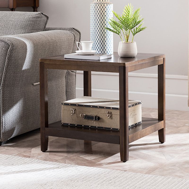 Tradional Wood End Table Double Tier Sofa Side Table for Living Room