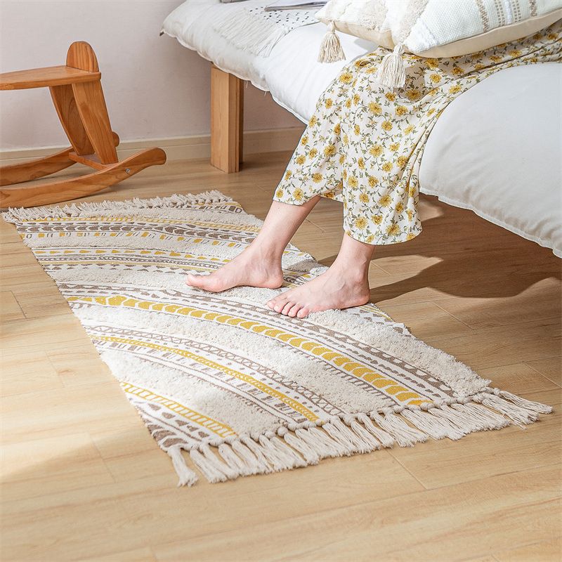 Simplicity Boho-Chic Rug Cotton Blend Carpet with Fringe Washable Area Carpet for Home Decor