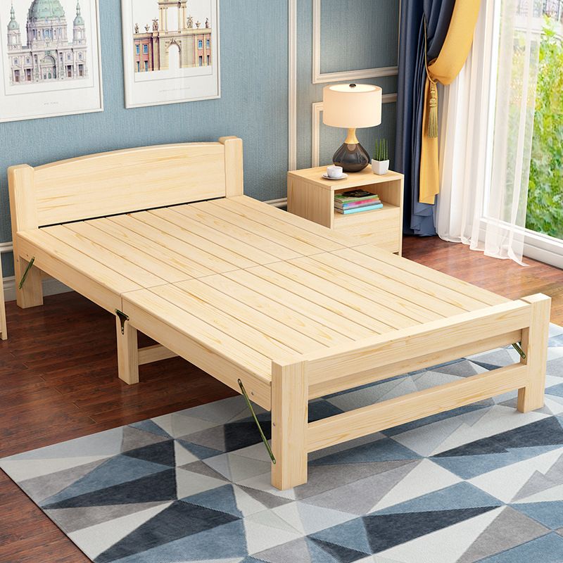 Natural Pine Wood Bed Frame Nordic 21.65" H Folding Bed with Headboard