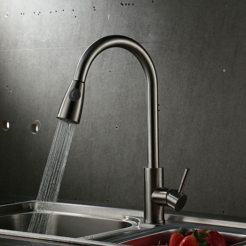 Modern Gooseneck Kitchen Bar Faucet Swivel Spout with Pull Down Sprayer