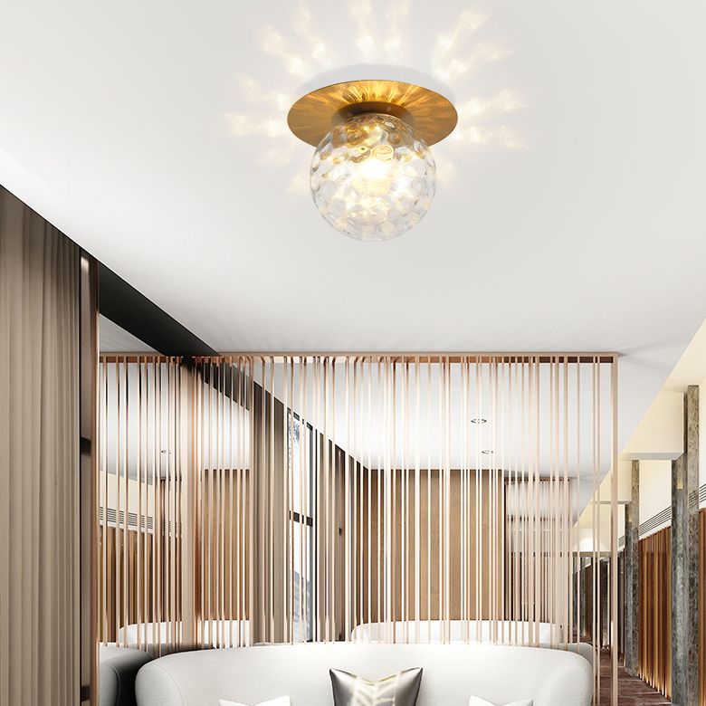 Spherical Semi Flush Light Fixtures 1 Light Glass Modern Flush Mount Ceiling Light Fixture for Hallway