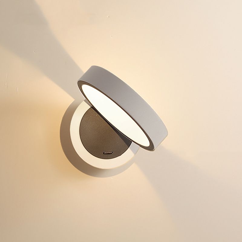 Modern Metal 1-Light Wall Mount Lamp Adjustable Round Wall Sconce for Bedroom