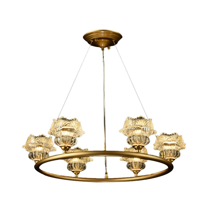 6 Heads Sunflower Chandelier Lighting Traditional Clear Glass Suspension Lamp for Living Room