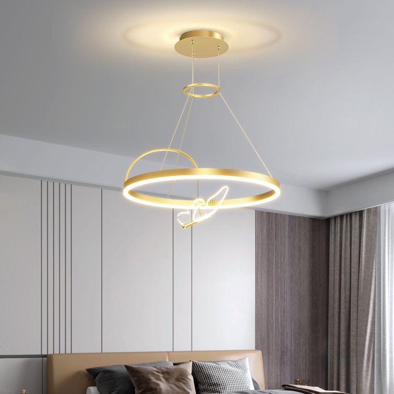 Butterfly Shape Metal Chandelier Lights Modern 3- Light Chandelier Lighting in Gold