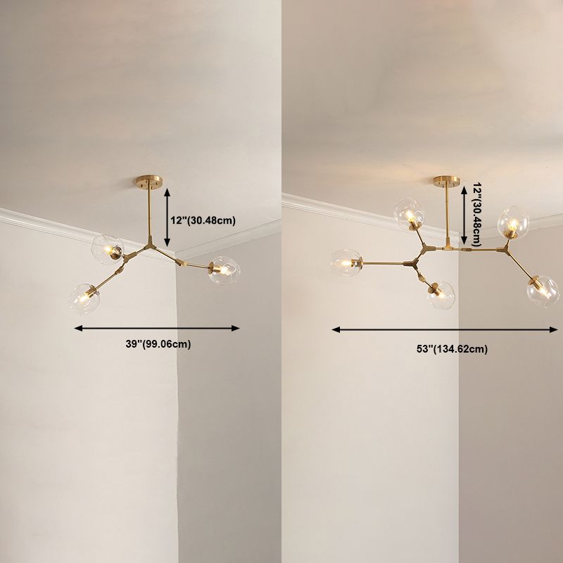 Clear Glass Suspension Lamp Fixture Modern Minimalist Island Light in Brass