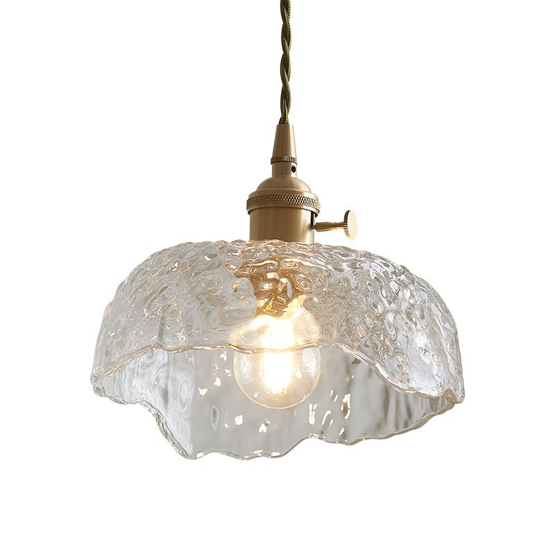 Bowl -vormig helder textureerde glazen hanger Modern 1 kop messing Licht met bloemenrand