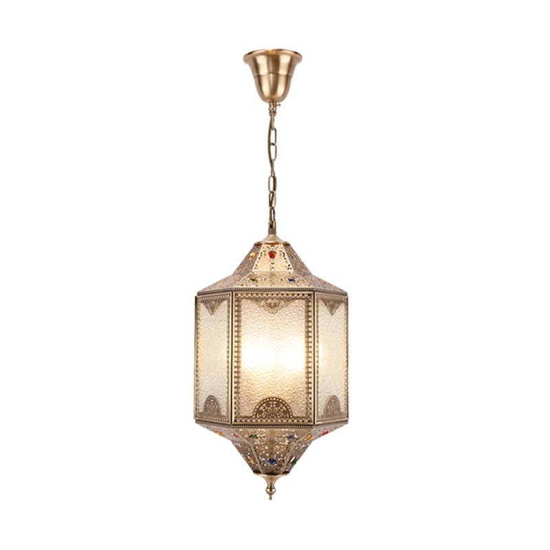 Frosted Glass Hexagonal Hanging Light Kit Decorative 3 Lights Porch Chandelier Lamp in Brass