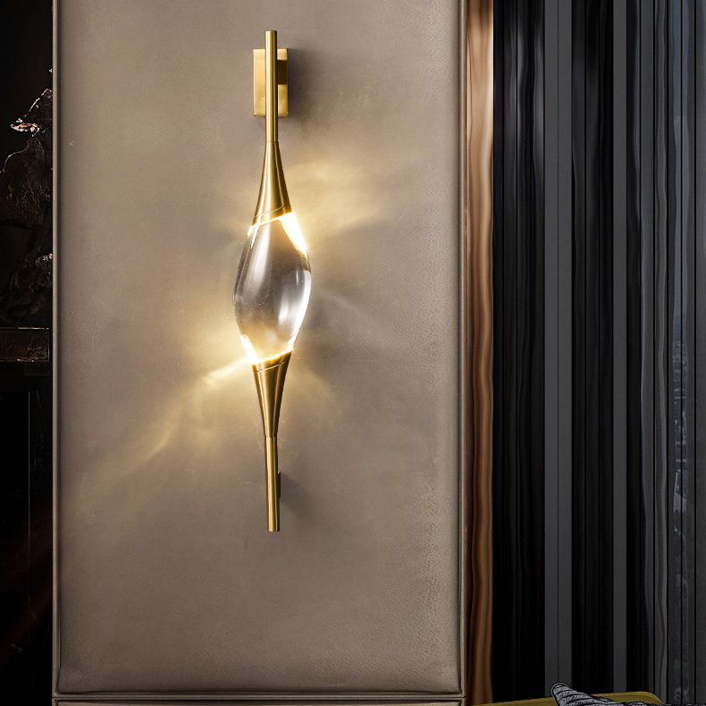 Gold LED Wall Lamp in Modern Luxury Style Copper Teardrop Wall Sconce with Crystal Shade