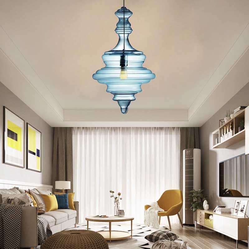 Spool contemporaneo/a sospensione Luce a sospensione Clear/Blu Fuffle Glass 1 Luce Luce a soffitto appeso