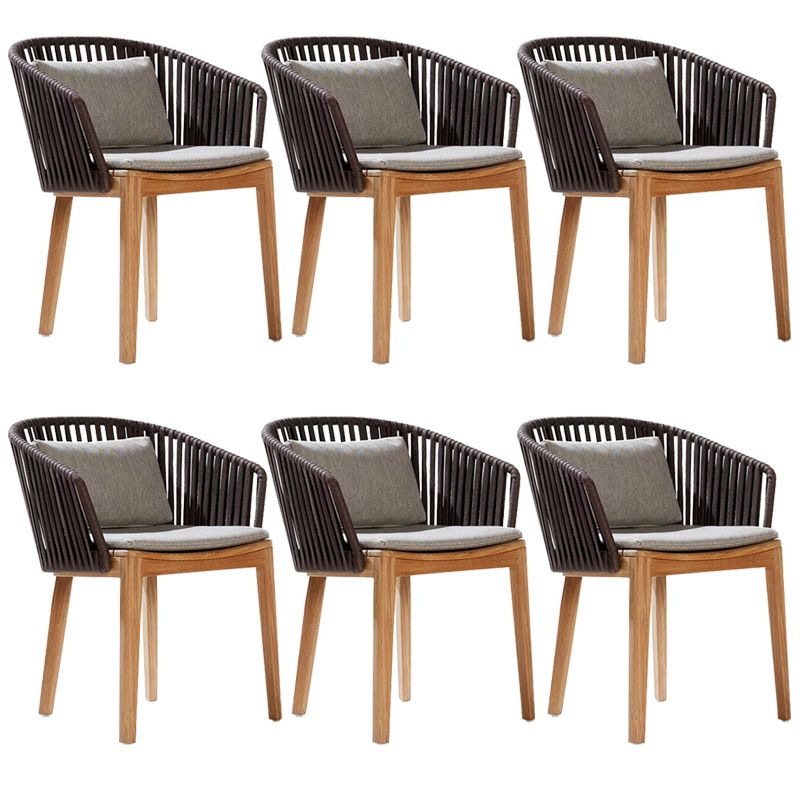 Tropical Patio Dining Armchair in Brown with Natural Wooden Base