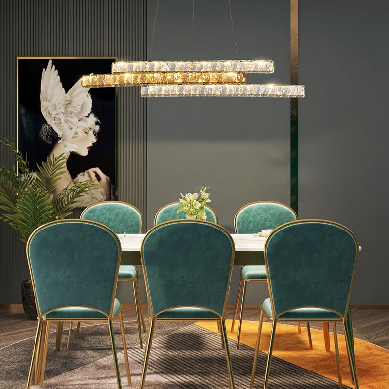 Minimalist Luxury LED Island Light Fixture Clear and Amber Crystal Linear Suspension Light