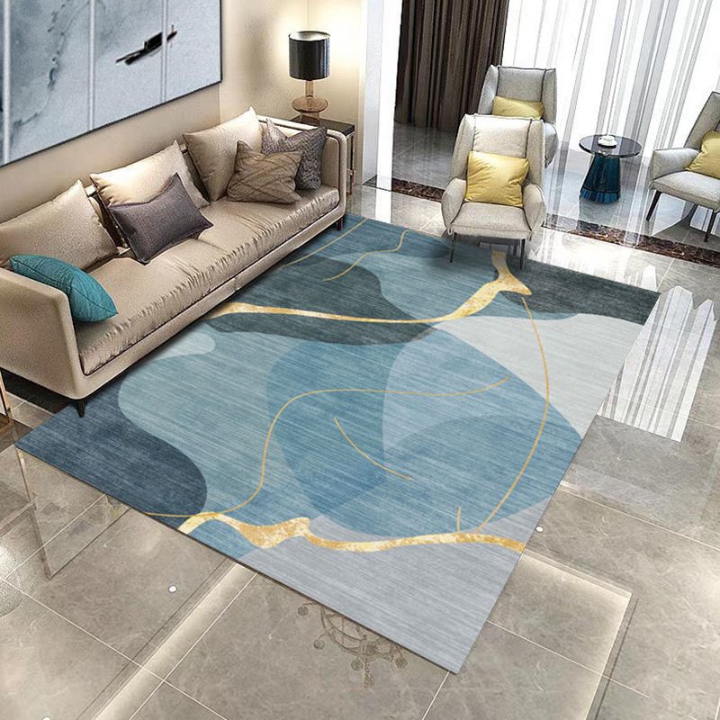 Abstract Blue Graphic Rug Polyester Modern Indoor Rug Non-Slip Backing Area Rug for Drawing Room