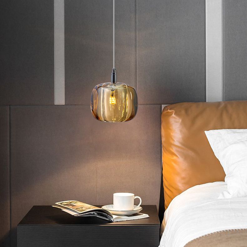 Melon Shaped Dining Room Pendulum Light Crystal 1-Light Postmodern Minimalist Hanging Lamp Kit