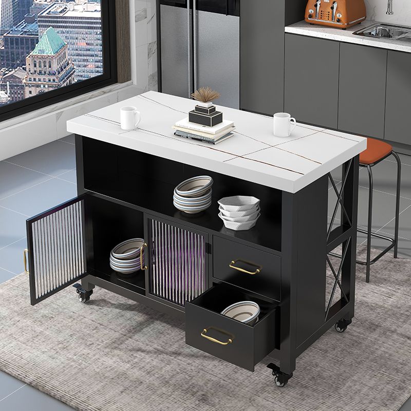 Home Dining Kitchen Island Table Modern Rectangular Prep Table with Casters