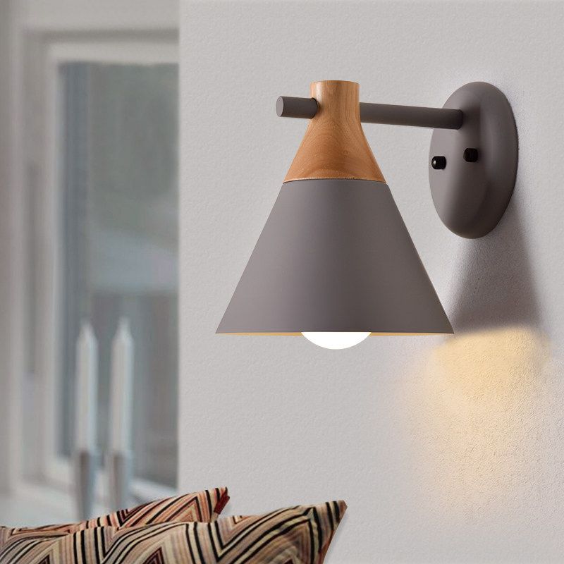 Macaron -stijl ondertint wandlicht Conische schaduw 1 kop metalen wandlamp voor keukengang