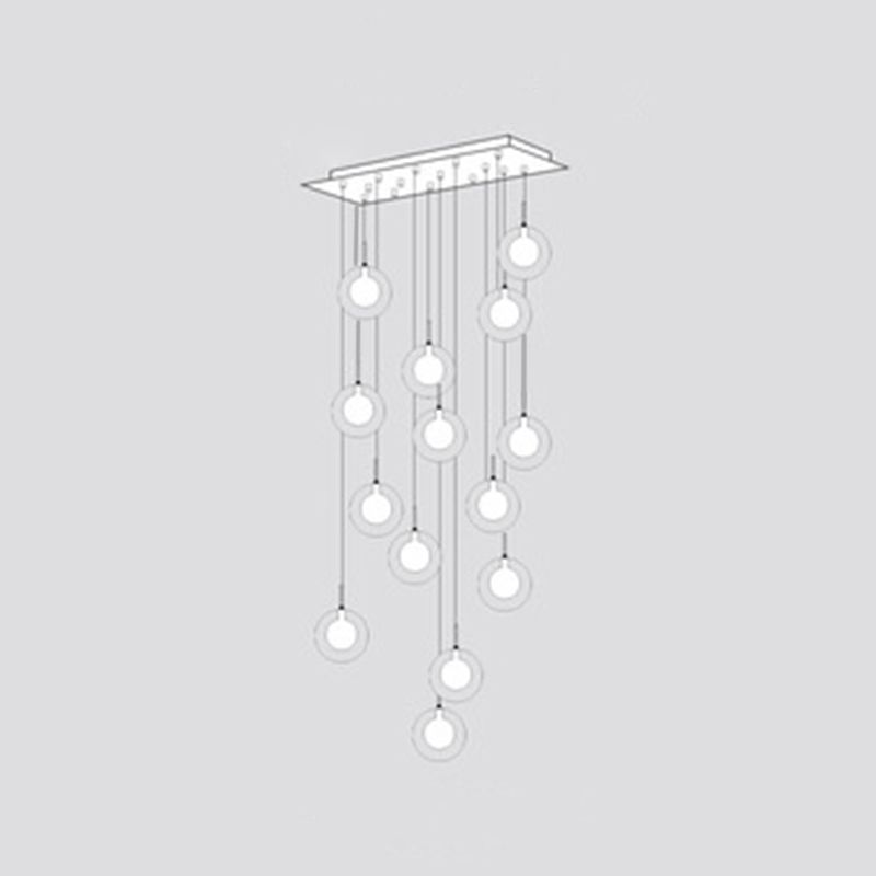 Minimalist Bubbles Multi Pendant Light Fixture Frosted White-Clear Glass Spiral Stairs Suspension Light