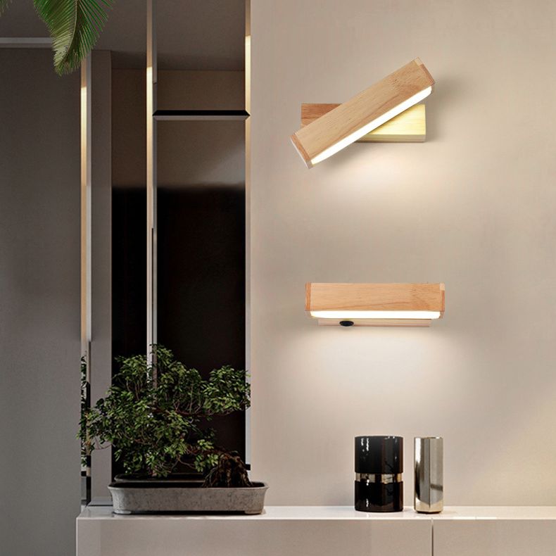270 ° Rotatable Massivholz LED -Wandlampe 8.3 "breites nordisches Einfachheit rechteckiger Leuchtenlicht