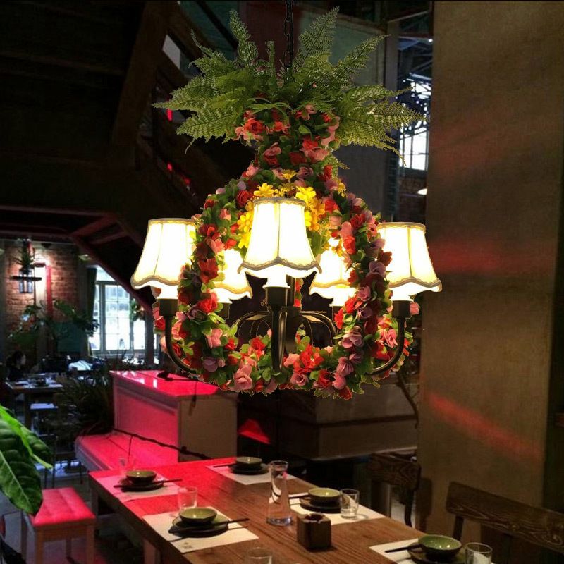 5 lumières lustre d'éclairage luminaire industriel tissu de fleur industrielle LED suspendue en noir