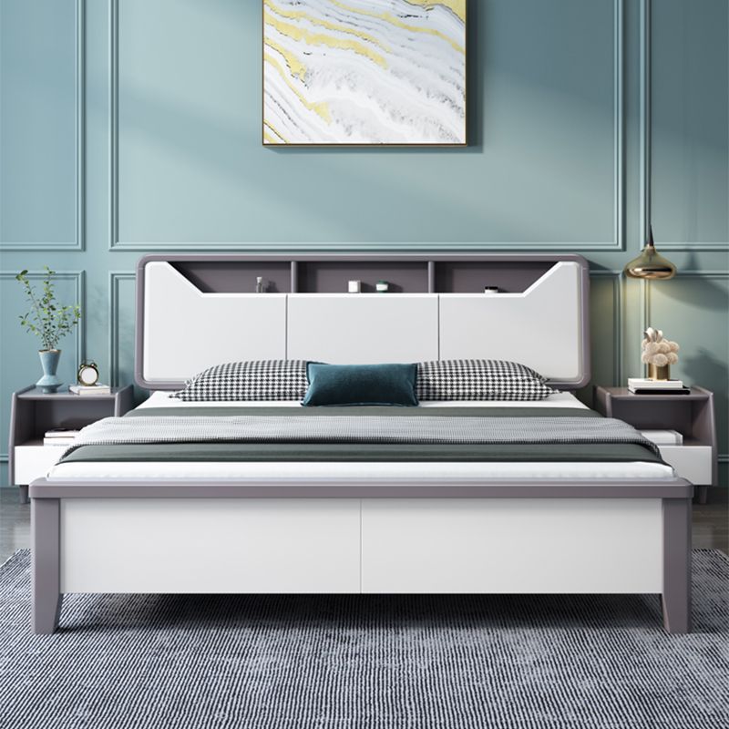 Modern White Rubberwood Standard Bed with Rectangular Headboard