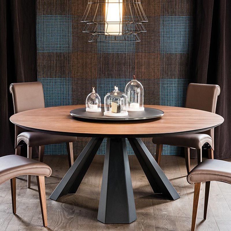 Mesa de comedor redonda moderna de madera Mesa de pedestal marrón sin plato giratorio