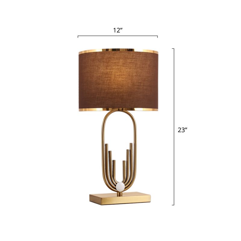 Lampada da comodino in tessuto con paralume rotondo Idee di illuminazione per tavolo da studio a lampadina singola vintage in caffè