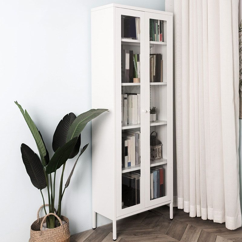 Modern Style Bookcase Metal Closed Back Bookshelf with Door for Home Office