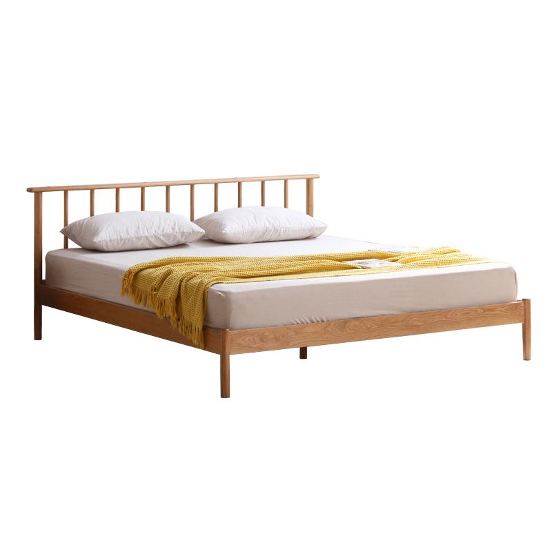 Scandinavian Solid Color Oak Mattress Included with Headboard Slat Bed
