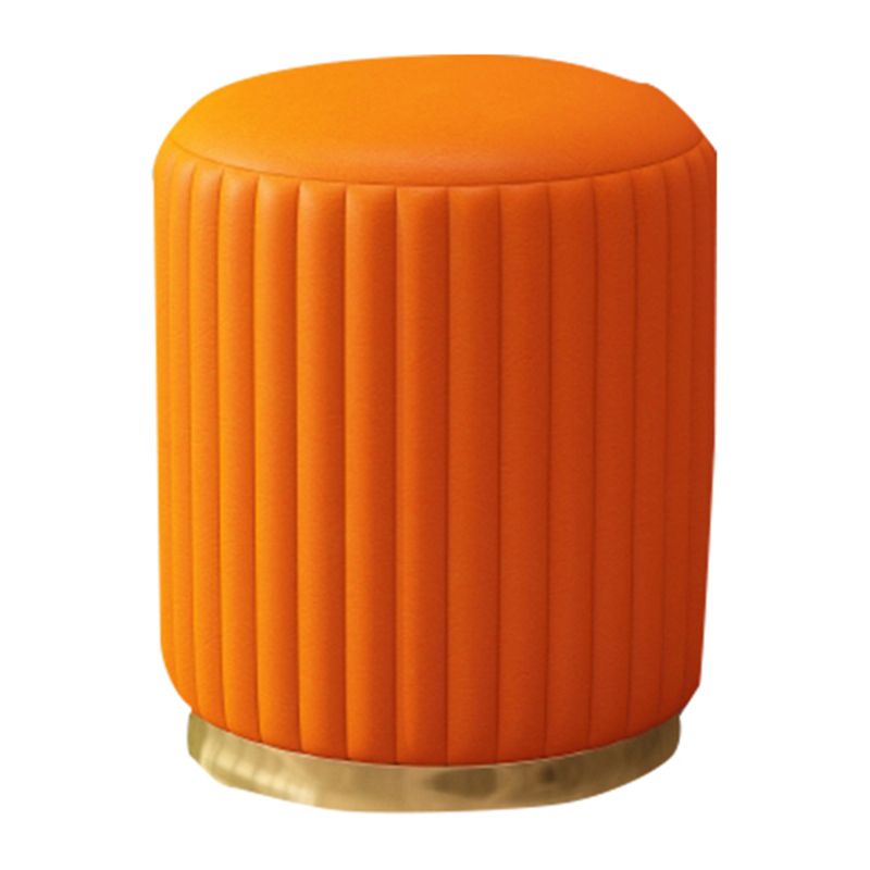 Contemporary Pouf Ottoman Faux Leather Upholstered Solid Wood Frame Round Ottoman