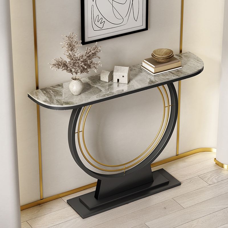 Half Moon Console Accent Table Antique Finish Sofa Table in Stone