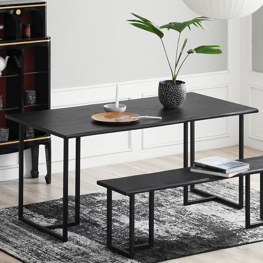 Contemporary Rectangle Dining Table Pine Solid Wood Table with Black Double Pedestal