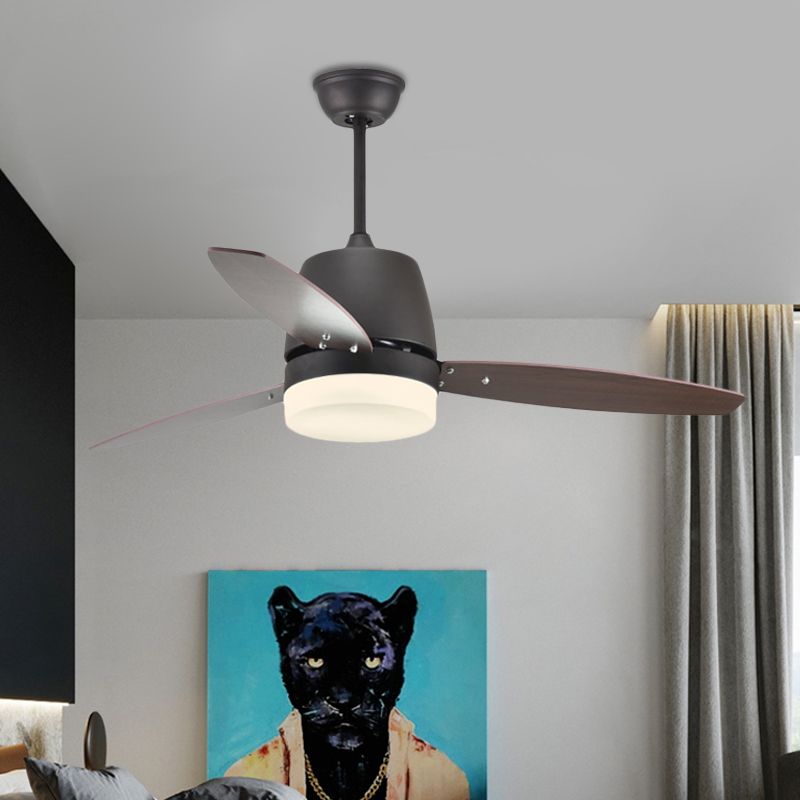 Lámpara de abanico colgante de metal de montaje semi rascijada de cilindro moderno en negro con 3 cuchillas, 48 "de ancho