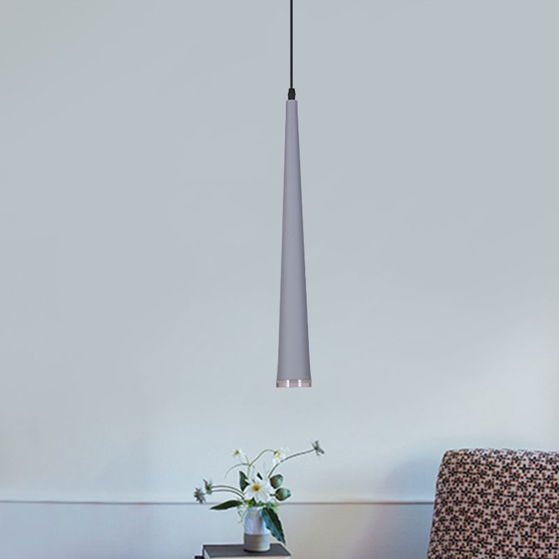 Tapering Mini Hanging Pendant Macaron Metal 1 Bulb Grey/White/Red Suspended Lighting Fixture over Table