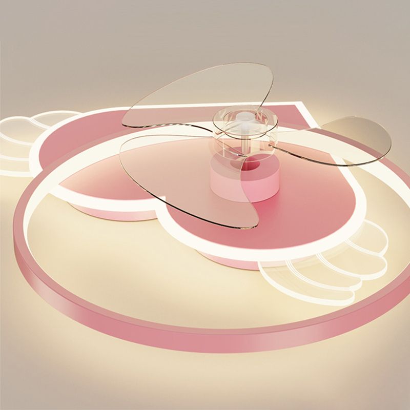 Corazón rosa y anillo Ventilador de techo Cartoon LED Metal Semi Flush Lighting para niños Rala