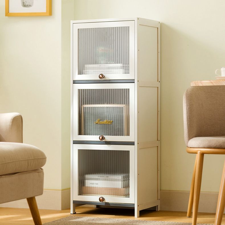 Contemporary Bamboo Accent Cabinet in White 12.6" D Chest with Glass Paned