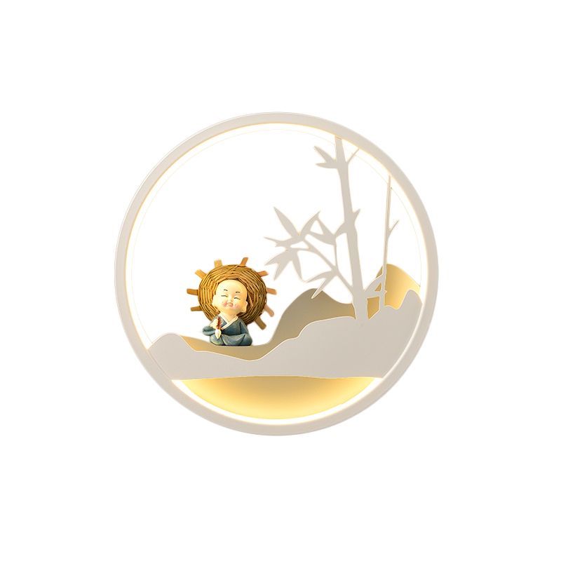 Witte wolkenwand SCRACE verlichting Hedendaagse LED Acryl -ring Wandlamp armatuur met meisje/beer/Little Monk Deco