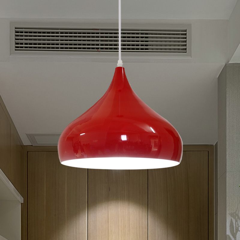 12.5"/16.5" Wide Dome Pendant Lighting Modern Iron 1 Light Black/White/Red Hanging Light