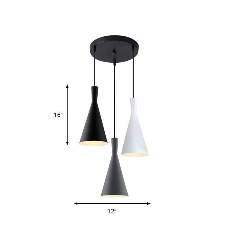 Entonnoir en cluster Light Light Nordic Aluminium 3 têtes d'éclairage de suspension blanc-gris-blanc avec canopée ronde / linéaire