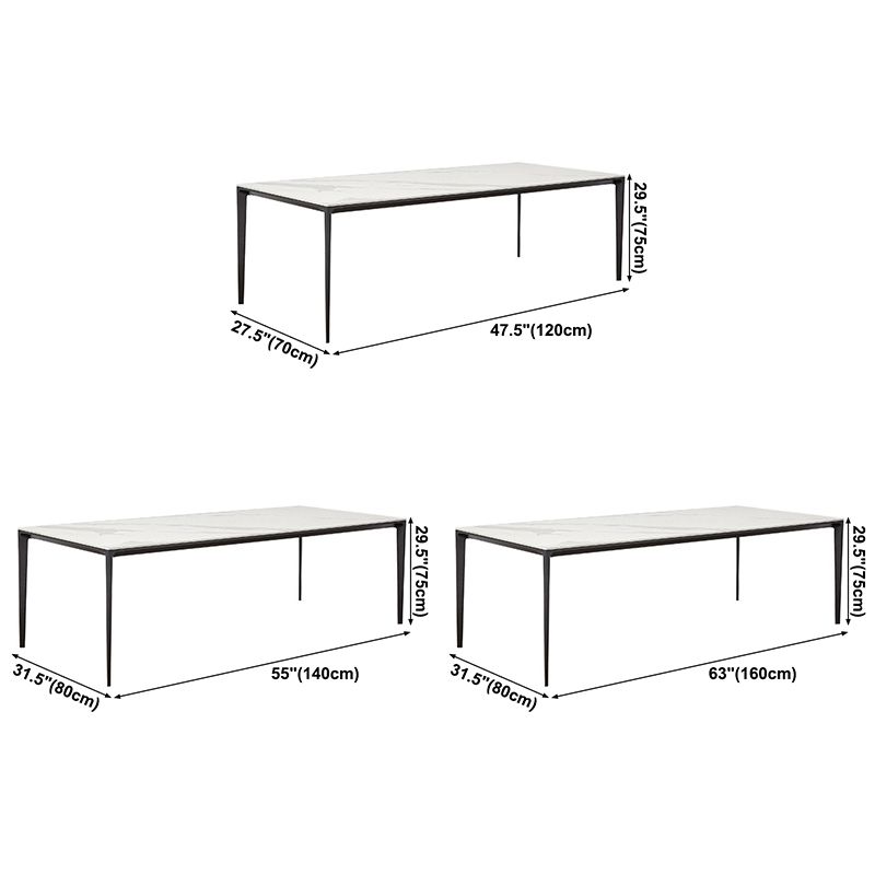 Metal Contemporary Rectangular Table High Gloss White Sintered Stone Dining Table with 4 Legs