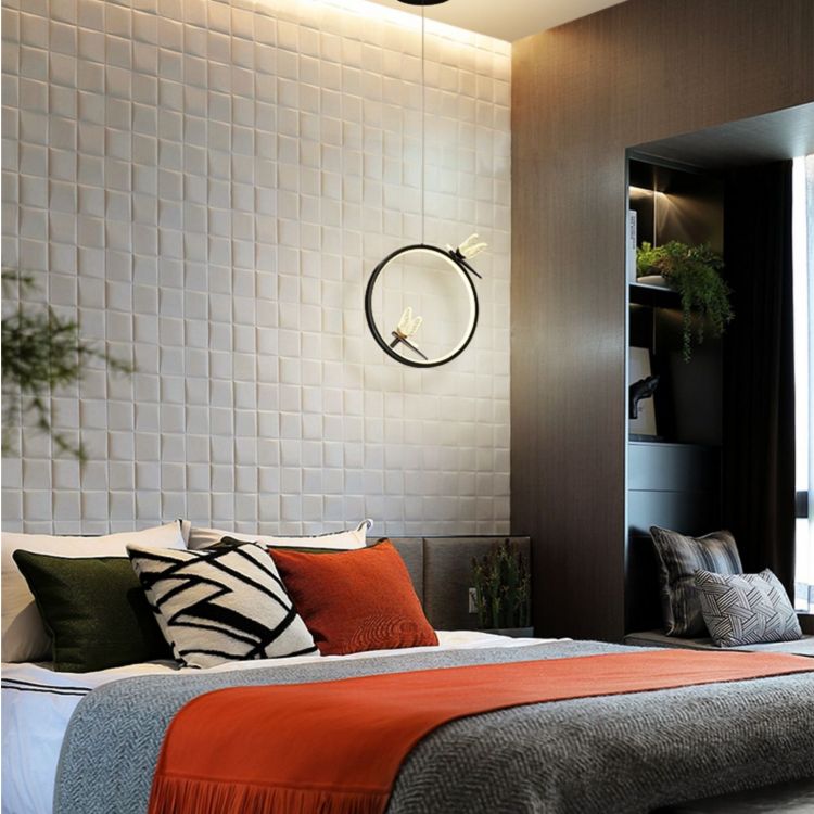 Anillo y libélula Led colgante artística simple acrílico lámpara colgante de la cama colgante