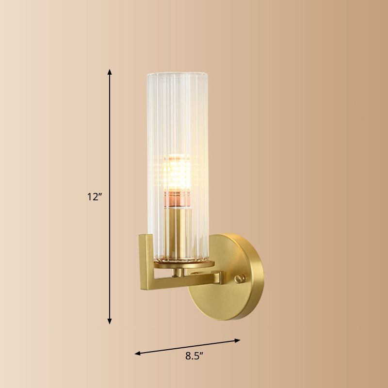 Single-Bulb Glass Wall Light Minimalist Gold Finish Cylindrical Foyer Wall Sconce Lamp