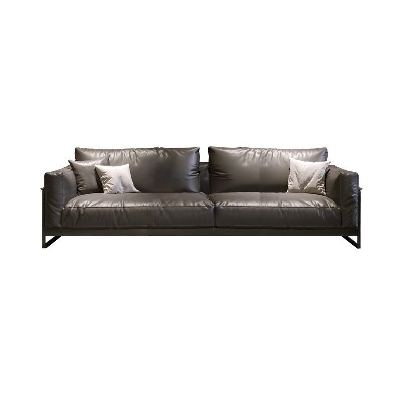 Sof industriel classique en cuir authentique 33,46 "High Square ARM SOFA & BOLSTER OREILLERS