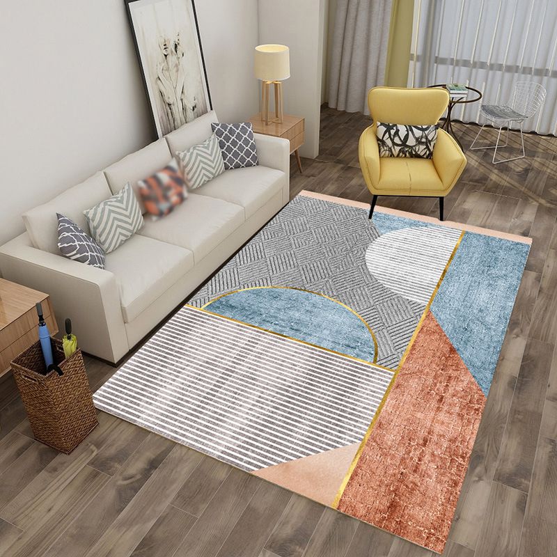 Orange Modern Rug Polyester Striped Area Rug Non-Slip Backing Rug for Home Decoration