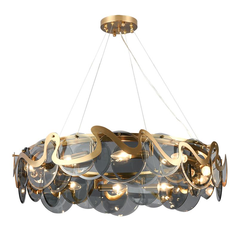 Minimal Style Chandelier Light Fixture Round Shape Glass Hanging Light